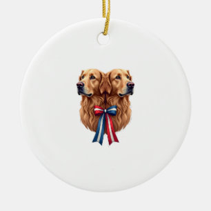 Patriottische Goud Retriever Dubbel Portret Shirt  Keramisch Ornament