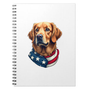 Patriottische Goud Retriever Gezicht Vintage T-shi Notitieboek
