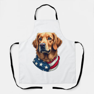 Patriottische Goud Retriever Gezicht Vintage T-shi Schort