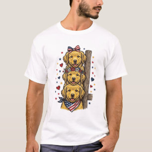 Patriottische Goud Retriever Puppies Vintage T-shi T-shirt