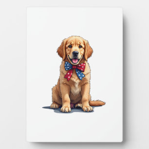Patriottische Goud Retriever Puppy Vintage T-shirt Fotoplaat