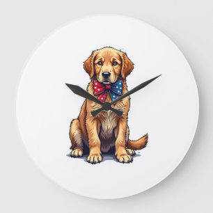 Patriottische Goud Retriever Puppy Vintage T-shirt Grote Klok