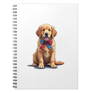 Patriottische Goud Retriever Puppy Vintage T-shirt Notitieboek