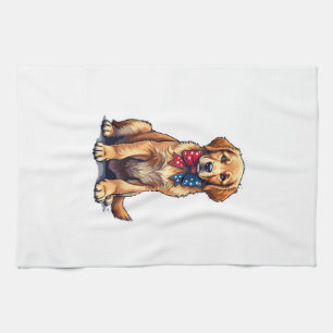 Patriottische Goud Retriever Puppy Vintage T-shirt Theedoek