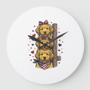 Patriottische Goud Retriever Pups Vintage T-shirt  Grote Klok