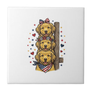 Patriottische Goud Retriever Pups Vintage T-shirt  Tegeltje