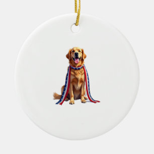 Patriottische Goud Retriever Vallende Lint Shirt 2 Keramisch Ornament