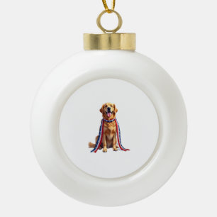 Patriottische Goud Retriever Vallende Lint Shirt 2 Keramische Bal Ornament
