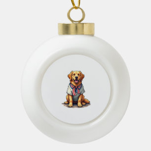 Patriottische Gouden Hond Vintage Graveershirt 2 Keramische Bal Ornament