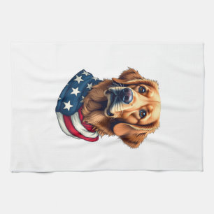 Patriottische Gouden Retriever Gezicht Vintage T-s Theedoek