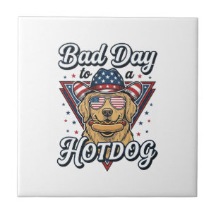 Patriottische Gouden Retriever Hotdog Vintage T-sh Tegeltje