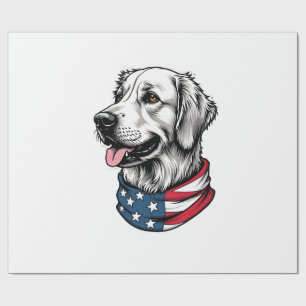 Patriottische Gouden Retriever Lijn Kunst Vintage  Cadeaupapier