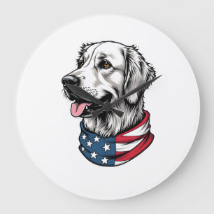 Patriottische Gouden Retriever Lijn Kunst Vintage  Grote Klok