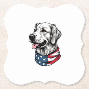 Patriottische Gouden Retriever Lijn Kunst Vintage  Kartonnen Onderzetters