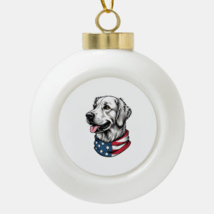 Patriottische Gouden Retriever Lijn Kunst Vintage  Keramische Bal Ornament