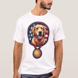 Patriottische Gouden Retriever Medaille Vintage T- T-shirt