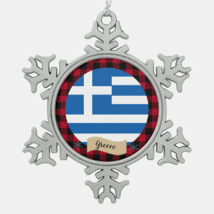Patriottische Griekenland, rode buffelpleister, Gr Tin Sneeuwvlok Ornament