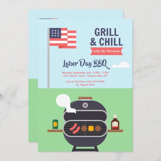Patriottische Grill en Chill Uitnodiging (Voorkant / Achterkant)