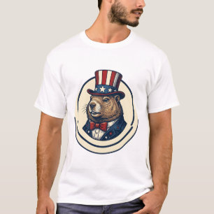 Patriottische Grondhaas Vintage Gravure Shirt Ontw