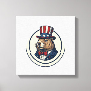 Patriottische Grondhaas Vintage Gravure Shirt Ontw Canvas Afdruk