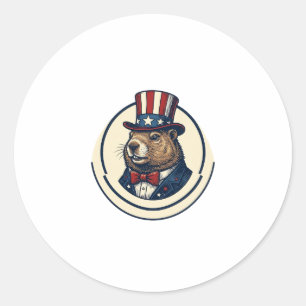 Patriottische Grondhaas Vintage Gravure Shirt Ontw Ronde Sticker