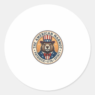 Patriottische Grondhaas Vintage Gravure Shirt Ontw Ronde Sticker