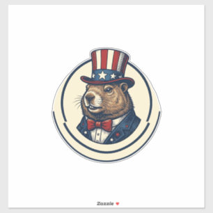 Patriottische Grondhaas Vintage Gravure Shirt Ontw Sticker