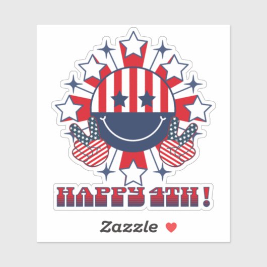 Patriottische groovy Happy Face vredesteken - Happ Sticker (Vel)
