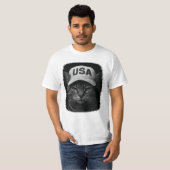 Patriottische Grumpy Cat – USA Hoed Zwart & Wit T-shirt (Voorkant volledig)