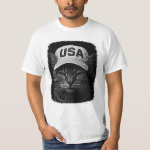 Patriottische Grumpy Cat – USA Hoed Zwart & Wit T-shirt