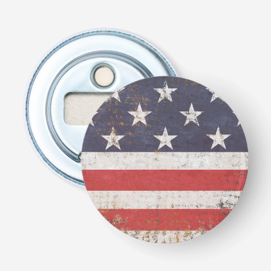 Patriottische Grunge Amerikaanse Vlag Button Flesopener (Voorkant)