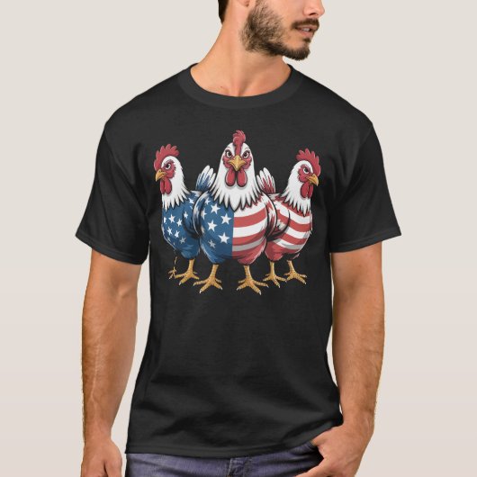 Patriottische Haan Amerikaanse Vlag 4 Juli Boer T T-shirt (Voorkant)