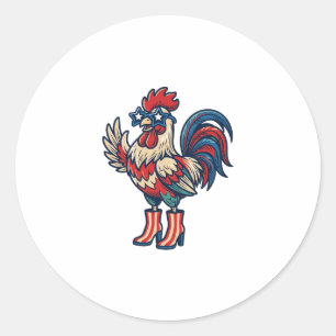 Patriottische Haan in Hakken Vintage Gravure Shirt Ronde Sticker