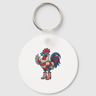 Patriottische Haan in Hakken Vintage Gravure Shirt Sleutelhanger