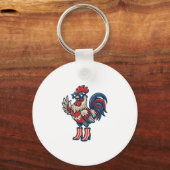 Patriottische Haan in Hakken Vintage Gravure Shirt Sleutelhanger (Voorkant)
