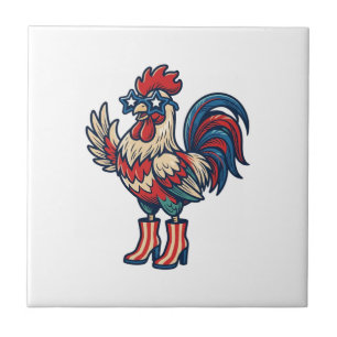 Patriottische Haan in Hakken Vintage Gravure Shirt Tegeltje