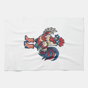 Patriottische Haan in Hakken Vintage Gravure Shirt Theedoek