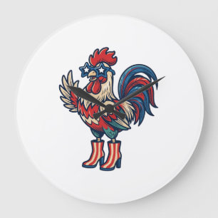 Patriottische Haan in Hoge Hakken Vintage Gravure  Grote Klok
