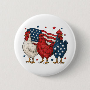 Patriottische Haan Trio Grappige USA Vlag Kip Ronde Button 5,7 Cm