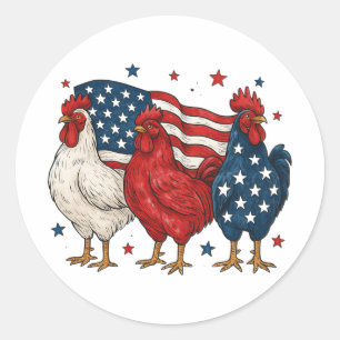 Patriottische Haan Trio Grappige USA Vlag Kip Ronde Sticker