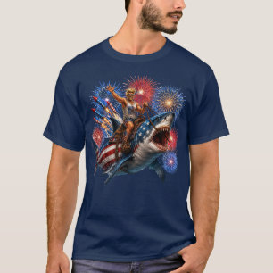 Patriottische Haifish Cowboy die op een Grote Witt T-shirt
