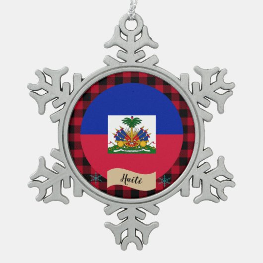 Patriottische Haïti, Rode buffels, Haïtiaanse vlag Tin Sneeuwvlok Ornament (Voorkant)