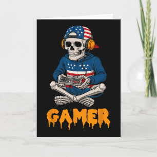Patriottische Halloween Skelet Gamer Grappige Skel Kaart