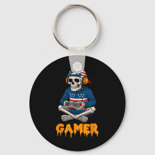 Patriottische Halloween Skelet Gamer Grappige Skel Sleutelhanger
