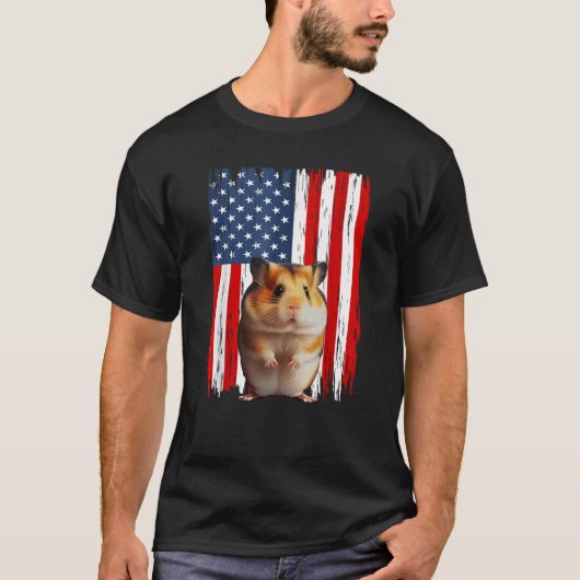 Patriottische hamster Amerikaanse vlag 4 juli Mann T-shirt (Voorkant)