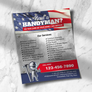 Patriottische Handyman Reparatie Service 3D Metal Flyer
