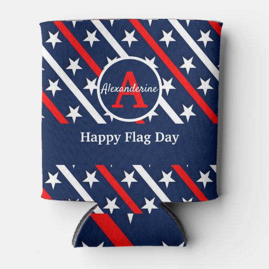 Patriottische Happy Vlag dag Rood Witte en Blauwe Blikjeskoeler (Voorkant)