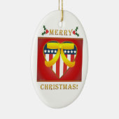 Patriottische hartritmegeel lint rondom het orname keramisch ornament (Rechts)