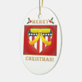 Patriottische hartritmegeel lint rondom het orname keramisch ornament (Links)