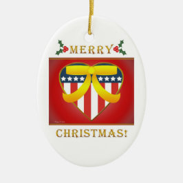 Patriottische hartritmegeel lint rondom het orname keramisch ornament